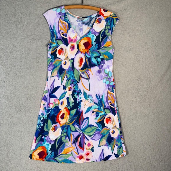 Jams World Mini Dress Size M Hawaii Floral Print Sleeveless Flower Bouquet USA - Picture 1 of 11